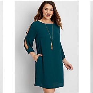 Chiffon Shift Dress with Open Sleeves